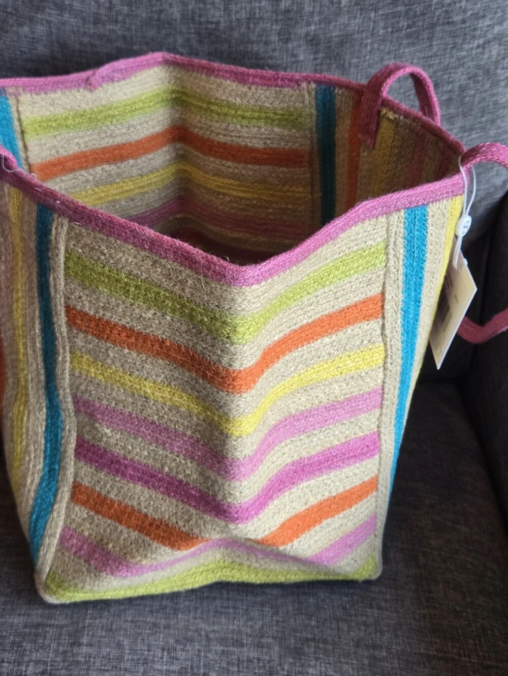 SHIRALEAH Chicago Jute Tote Bag with Pink Stripes